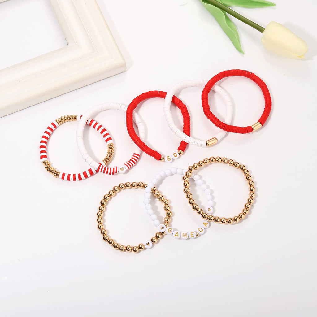 American Competition Day Soft Clay Bracelet for Women Elastic Jewelry with Gold Beads Game Day Alphabet Soft Clay Bracelet Set