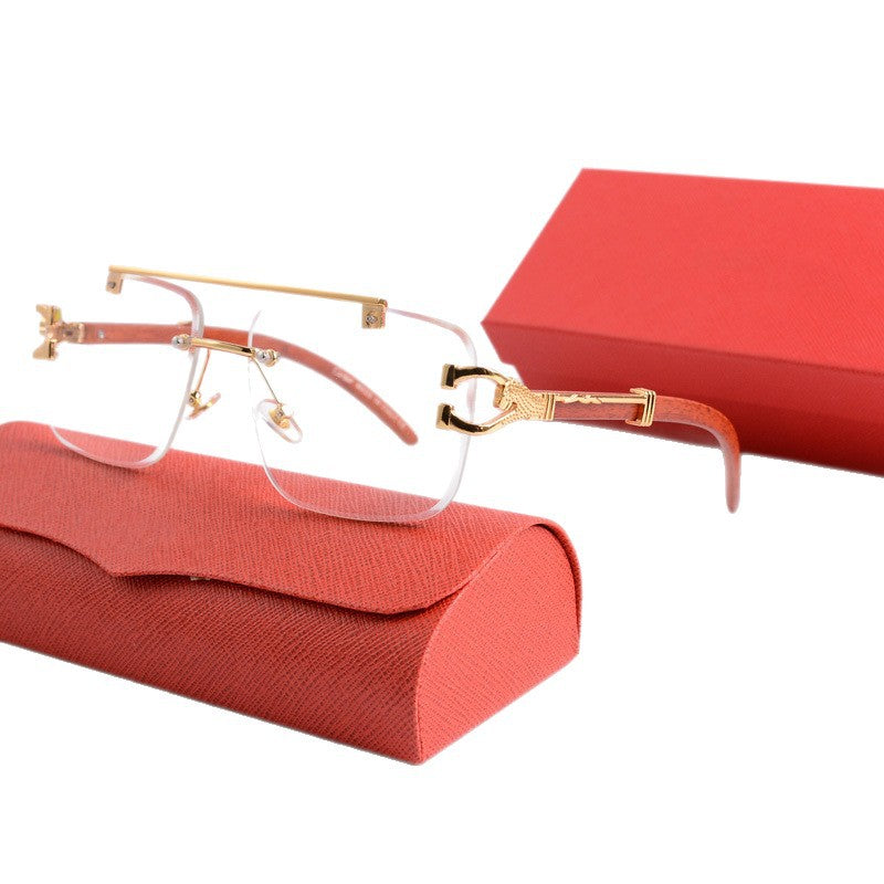 2025New style wood grain white-tipped sunglasses for women Men's double bridge edge-cutting sun protection sunglasses Hot-Selling Glasses