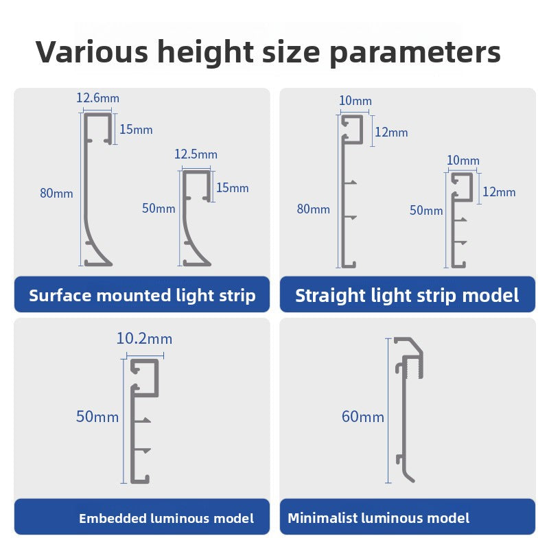 Aluminum alloy luminous baseboard, embedded luminous baseboard LED Aluminum alloy skirting board with light strip