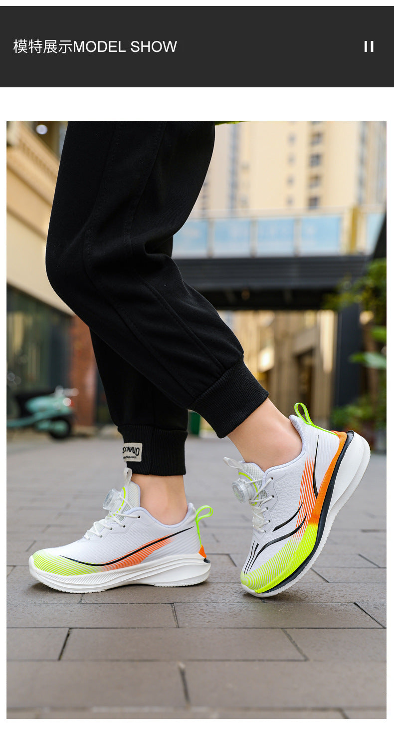 Children's shoes2025Rotating Button Leather Waterproof Boys' Running Shoes Girls' Lightweight Non-Slip Sports Shoes Trendy