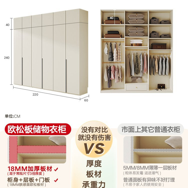 Solid Wood European Pine Board One-Door to Ceiling Ultra-High Combination Wardrobe Simple Modern2.5/2.6/2.7/2.8/3.0m Rice