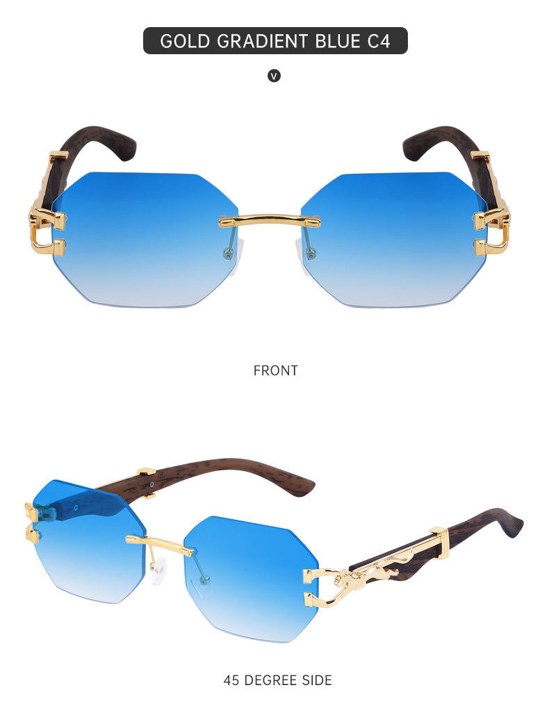 Vintage Imitation Wood Grain Leopard Temple Sunglasses Men's Square Frame Cut Edge Driving Sunglasses Wholesale shades