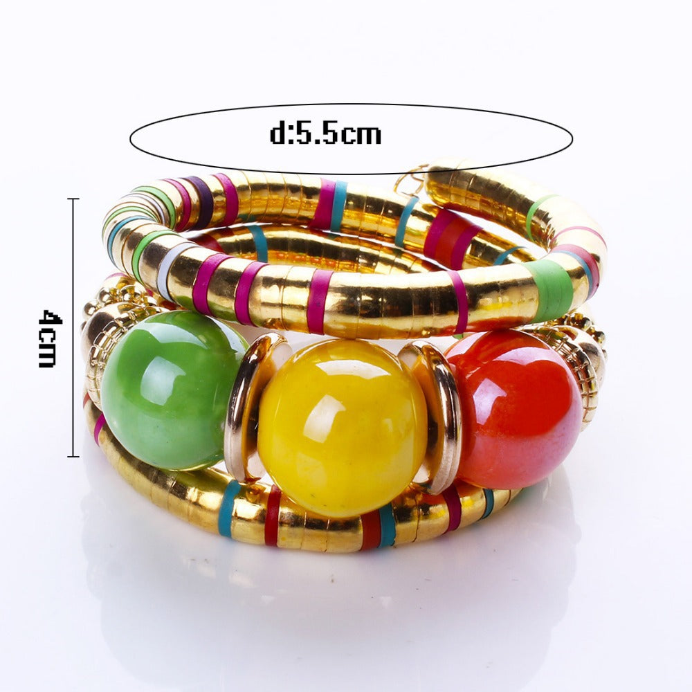European and American Three-Circle Bracelet Creative Spacer Bead Elastic Snake Bone Bracelet Women's Layered Multi-Layer Bracelet