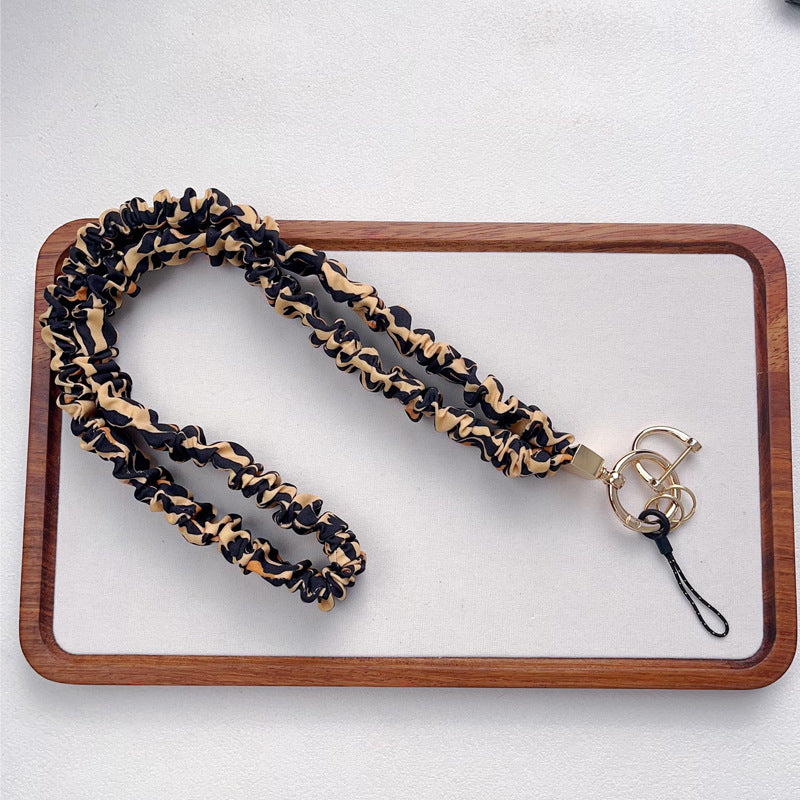 Keychain Large Elastic Polyester Wrinkle Print Hanging Ring Buckle Work Badge Phone Lanyard Chain