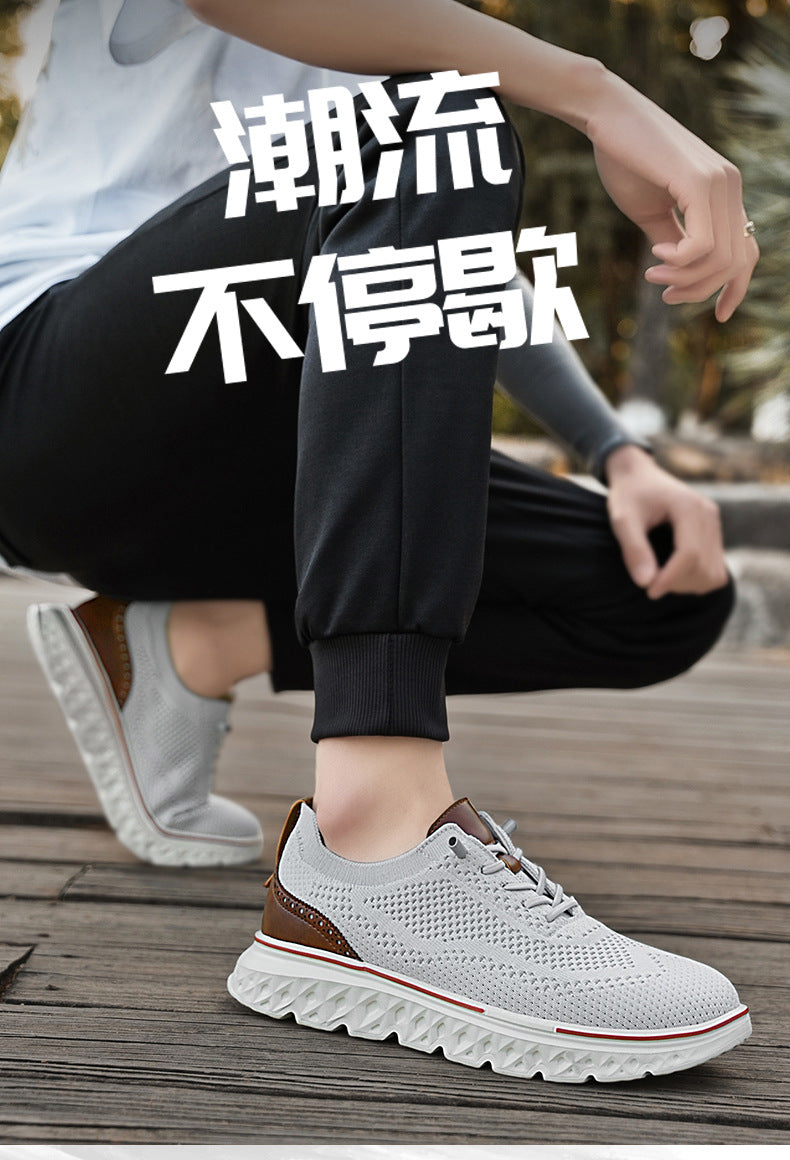 Large Size Casual Men's Shoes Fashionable Lightweight Loafers Men's Flyknit Hollow Breathable Running Sports Shoes