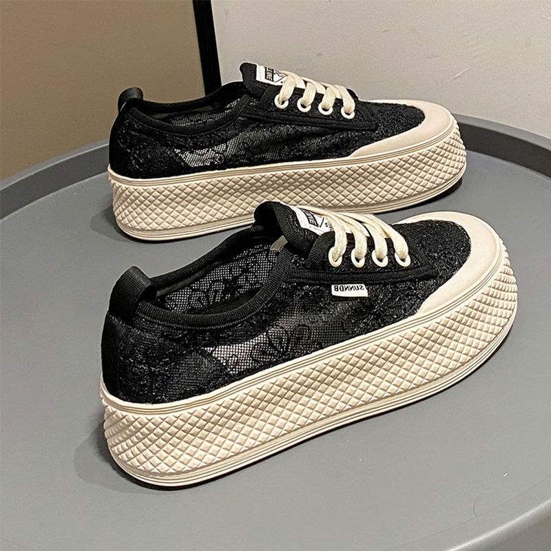 Summer Mesh Breathable Fisherman Shoes for Women with Height Increase6cm New soft-soled non-slip lace sports casual sneakers for women