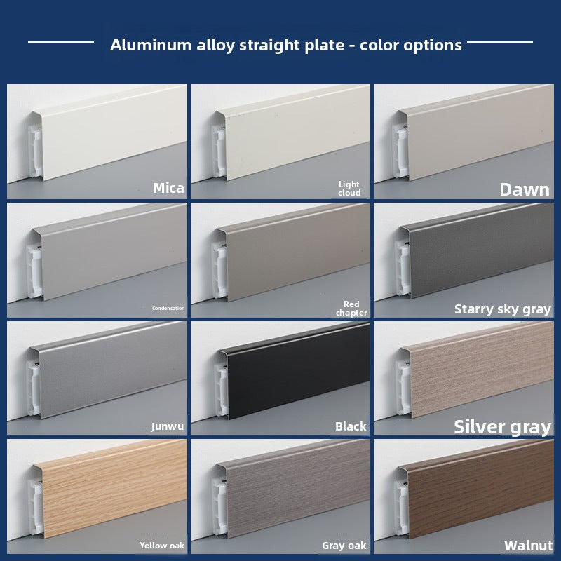Trendy flat skirting board, thickened snap-on metal baseboard, ultra-narrow corner trim, aluminum alloy skirting board