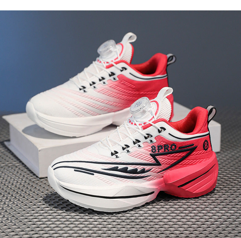 2025New Mesh Breathable Rotating Button Children's Shoes Student Training Running Shoes Red Rabbit Children's Mandarin Duck Sports Shoes