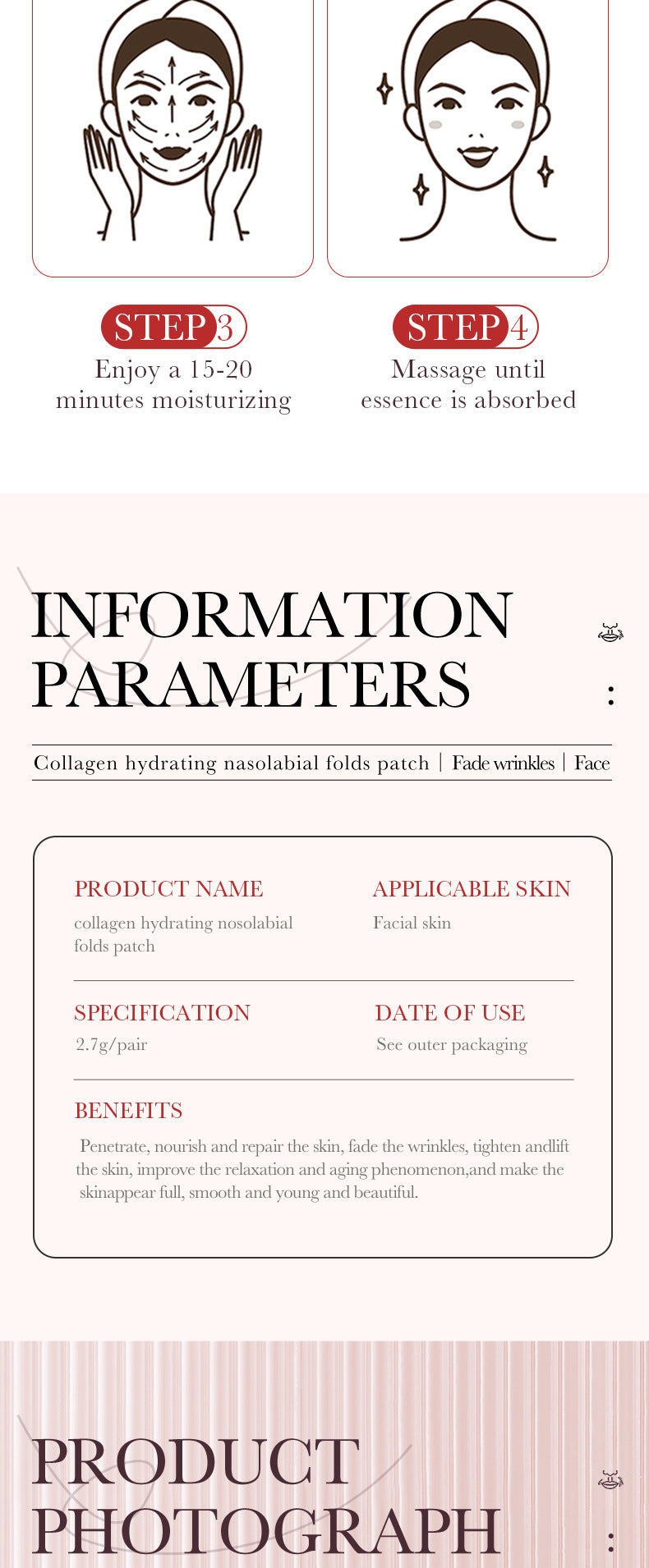 Full English Nasolabial Fold Stickers2.7g SADOER Collagen Hydrating Gel Lifting Patch  Enmu Wholesale