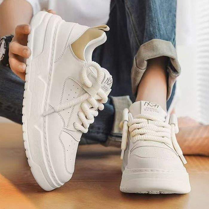 2025Spring New Breathable Casual Men's Shoes Thick Sole Height Increasing Fashion Versatile Sports White Sneakers White Board Shoes for Men