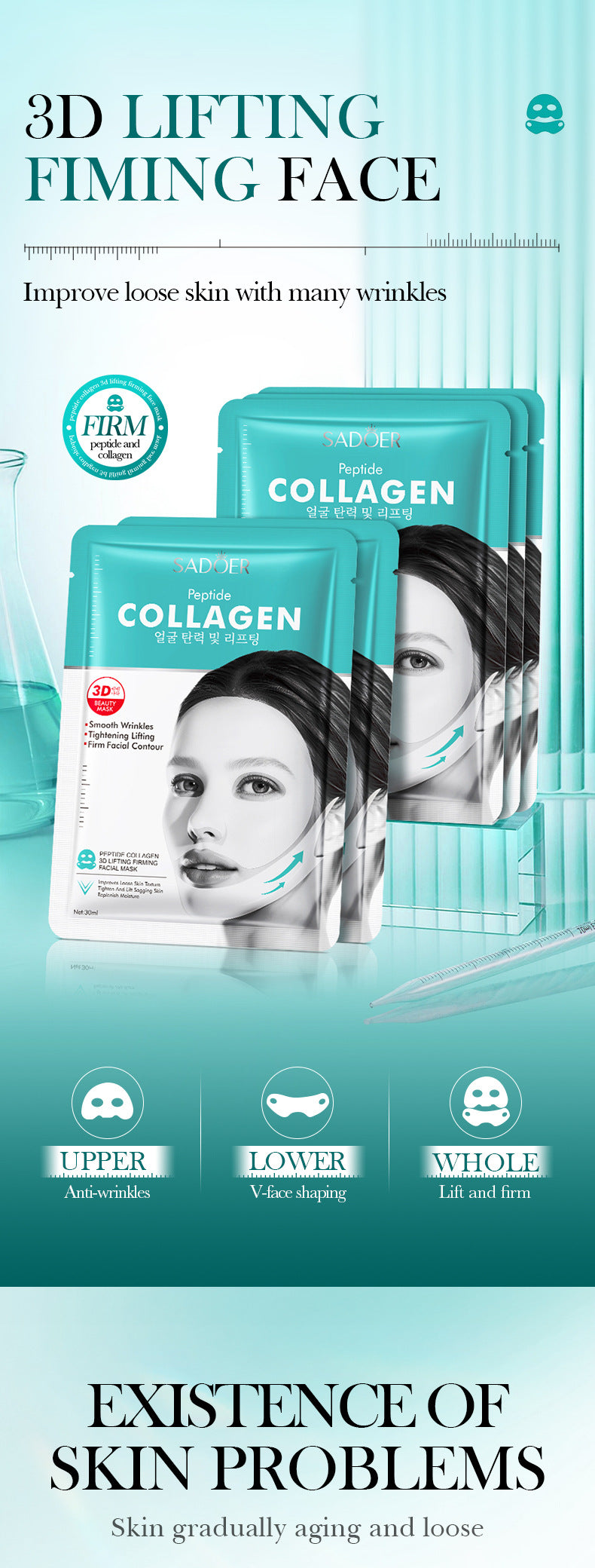 Full English Polypeptide Collagen Protein3D Lifting and Firming Face Mask SADOER Hydrating and Moisturizing Face Mask Wholesale
