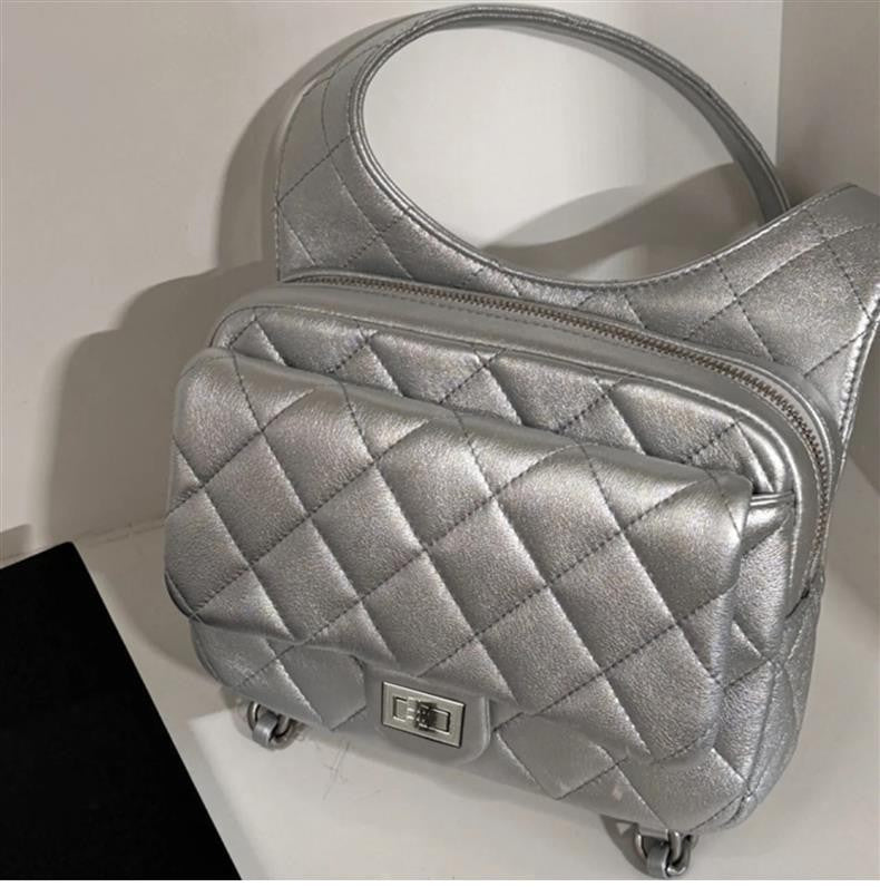 Internet Celebrity Same Style Fashion Versatile Small Chanel Style Diamond Double Shoulder Women's Bag Fashionable Backpack Japanese and Korean Style Women's Bag New Trendy