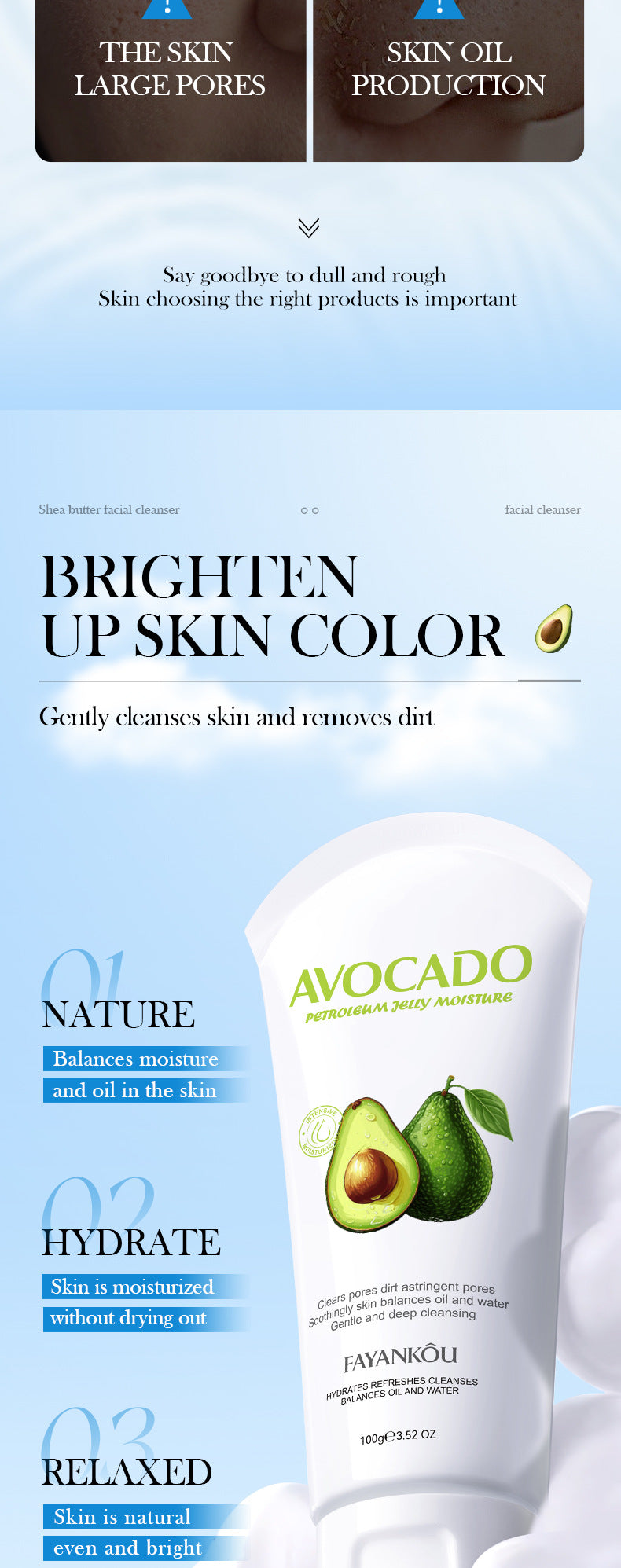 Cross-Border Avocado Skincare Series150ml Moisturizing Anti-Oxidation Cleansing Face Wash Export Manufacturer Wholesale