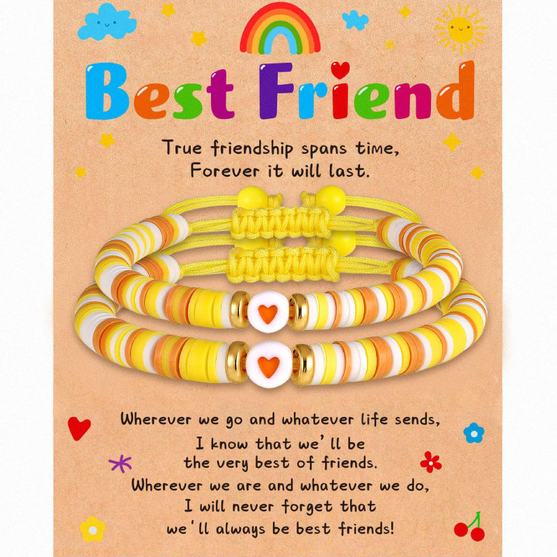 Secret Friend Card Woven Bracelet Friend Colorful Soft Clay Heart Bracelet Stretchable Women's Friendship Woven Bracelet