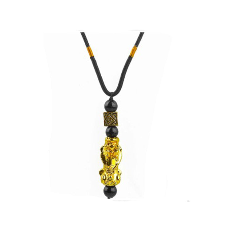 Pixiu Necklace for Men High-end Imitation Obsidian National Style Necklace Temperature-sensitive Color-changing Lucky Pixiu Buddha Bead Necklace