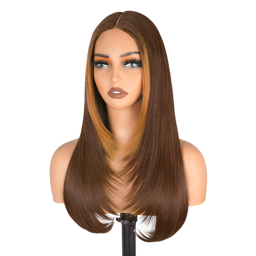Synthetic Full Wig European and American Foreign Trade Hot-Selling Wig Highlight Straight Wig