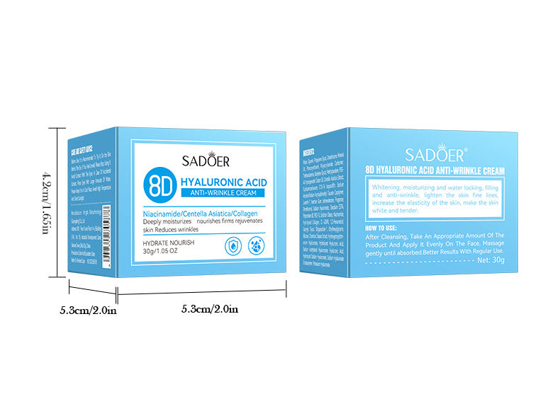 Full English Hyaluronic Acid Face Cream SADOER8D Anti-wrinkle Hydrating Nourishing Face Cream Moisturizing and Rejuvenating  Foreign Trade Wholesale