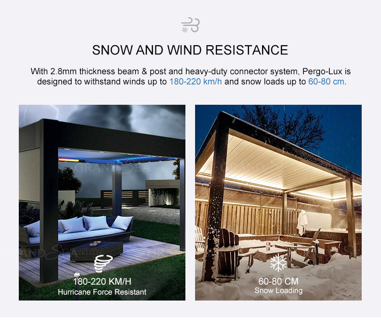 Outdoor Garden Motorized Louvered Roof System Bioclimatic Pergola Outdoor Aluminum Pergola With Sliding Glass Door and Louvered