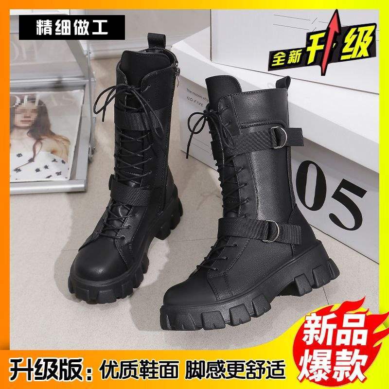 Elevator shoes COS Universal Martin Boots for Women British Style2025New Thick-Soled Motorcycle Rider Mid-Calf Boots Large Size