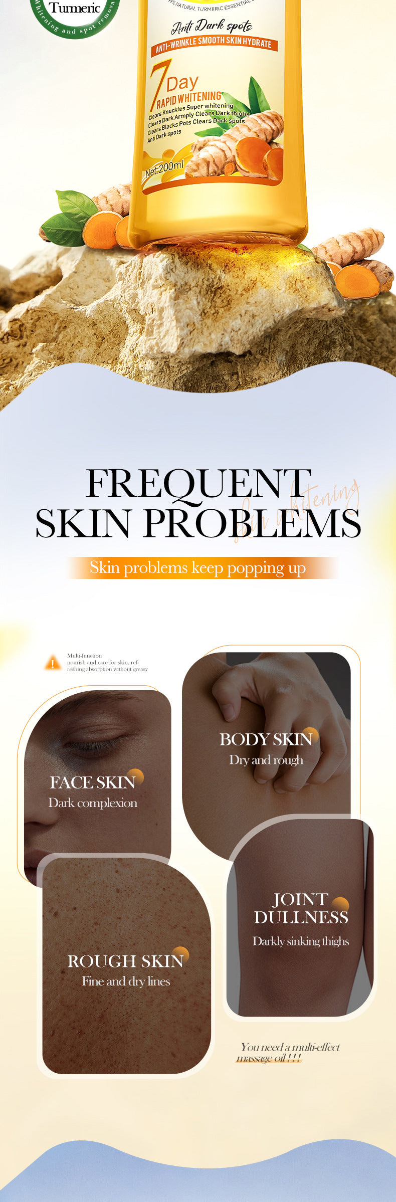 SADOER姜黄美白按摩精油保湿身体通用精油跨境批发