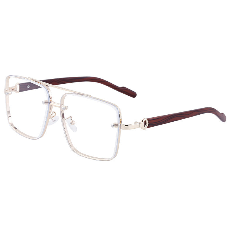 European and American Style Square Frame Cut Edge Sunglasses for Men with Imitation Wood Grain Temples, Men's Trendy Wholesale sunglass