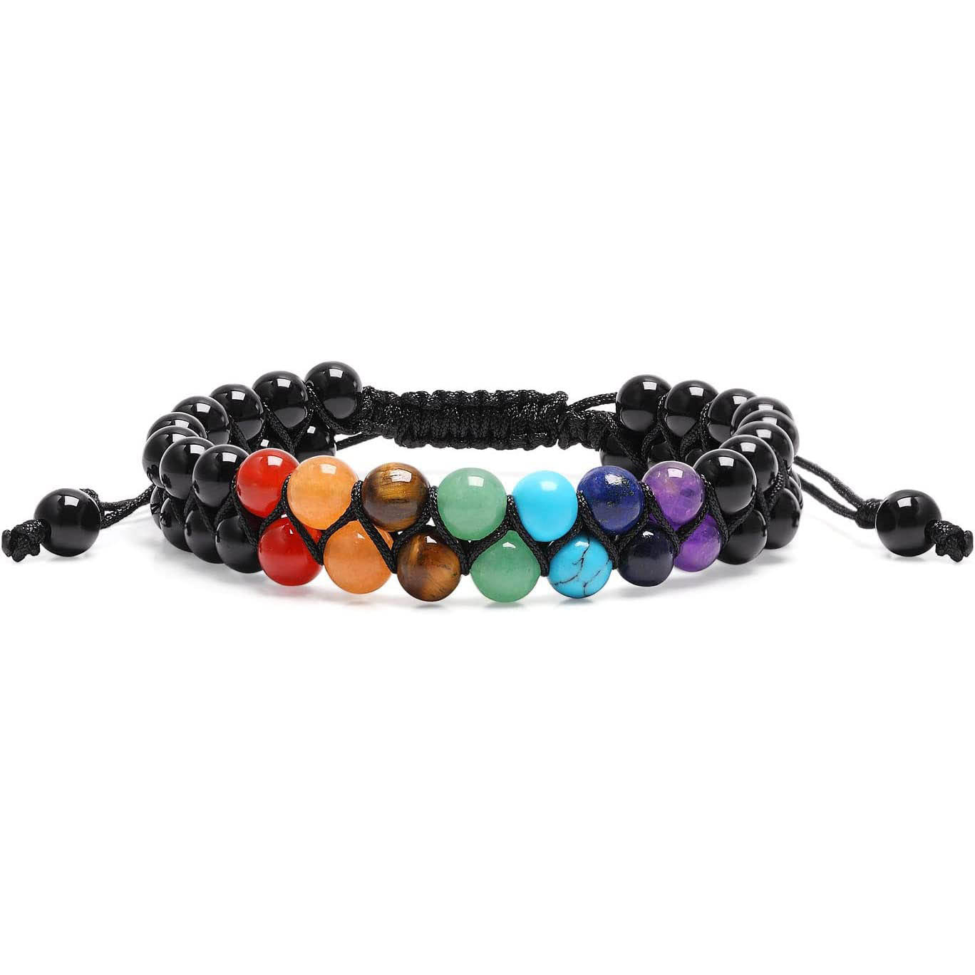 Hot Sale6mm Natural White Turquoise Colorful Double Layer Bracelet Braided Rope Adjustable Tiger Eye Stone Double Row Bracelet