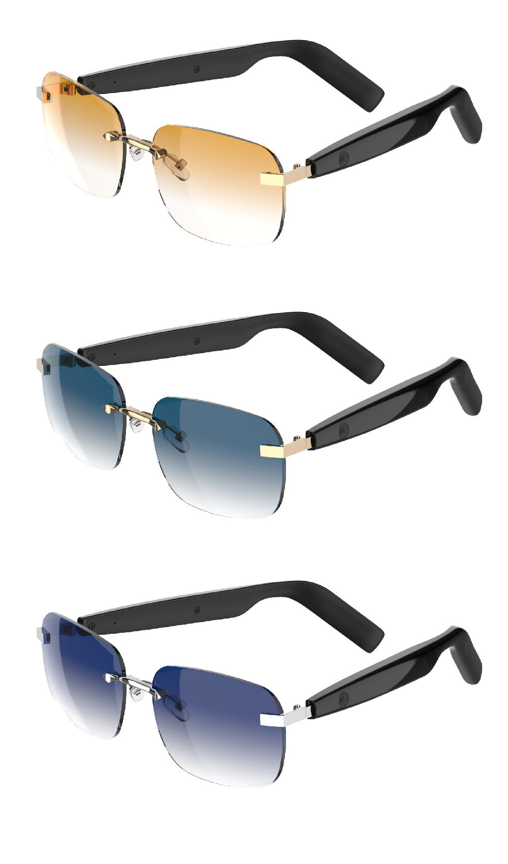 New Fashion Black Technology Smart Bluetooth Glasses UV Protection Call Photo Sunglasses Wireless Headphones Frameless