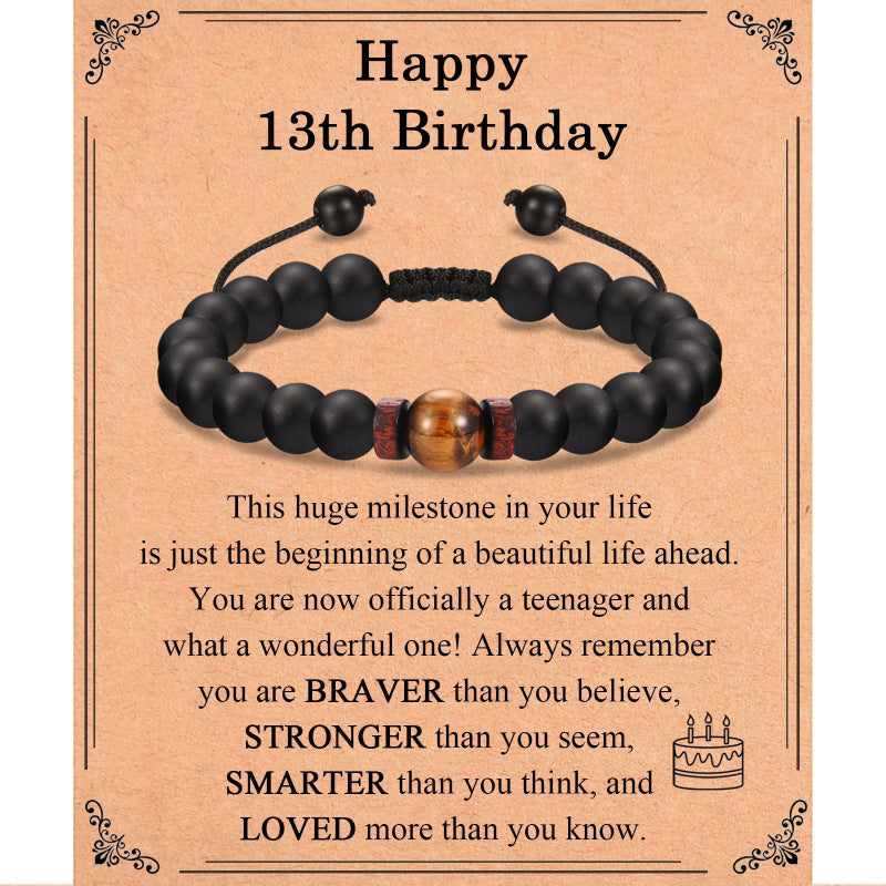 Tiger Eye Stone Spacer Braided Bracelet8mm Black Matte Beaded Stretch Bracelet Birthday Gift Woven Bracelet