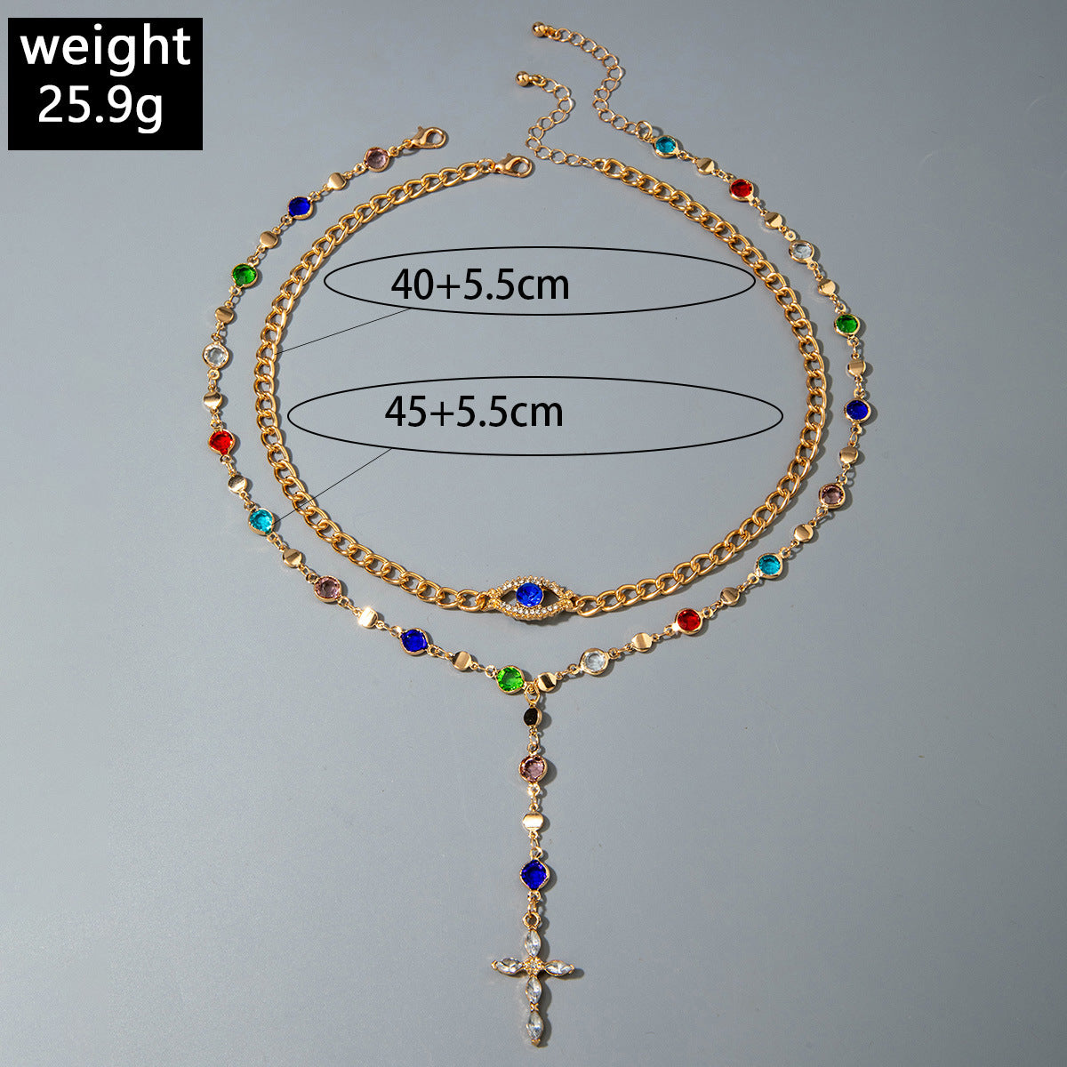 Europe and America ins Dopamine Colorful Crystal Chain Stacking Necklace Fashionable Diamond-Encrusted Cross Y Type Necklace