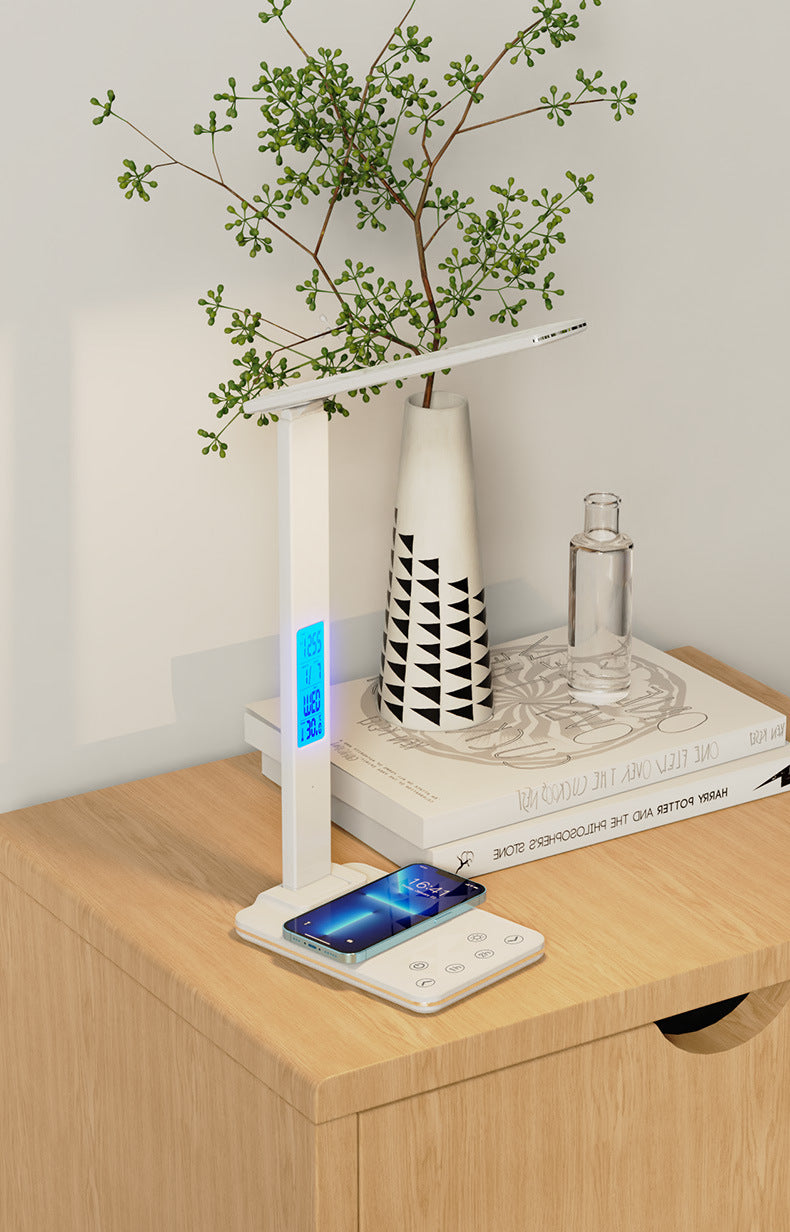 Alarm Clock Table Lamp Folding Creative Smart Magnetic Charging Learning Lamp Working Clock Eye-Protection Lamp Ambience Light Wholesale