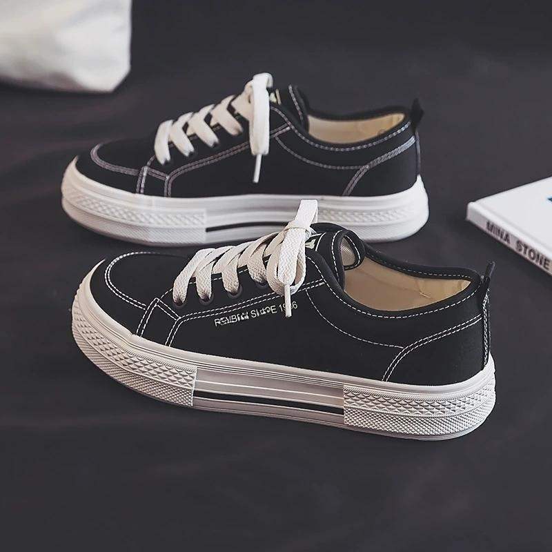 Women's Large Canvas Shoes2025Summer Casual Versatile White Shoes Black Big Toe Shoes Autumn Thick Sole Breathable Sneakers