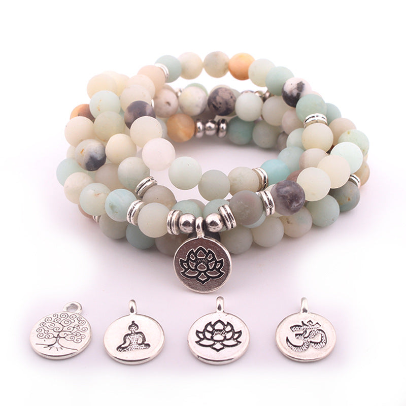 108Pink Quartz Bracelet Lotus Pendant Necklace Bracelet Buddhist Bead Necklace Factory Direct Sale