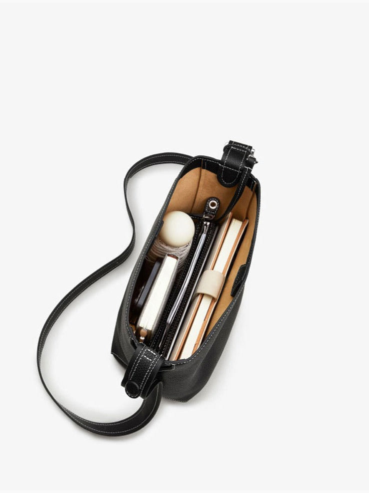 Genuine Leather Women's Bag Fashion Single Shoulder Crossbody New Hot Style High-end Korean Trend Versatile Large Capacity Commuter Bucket Bag