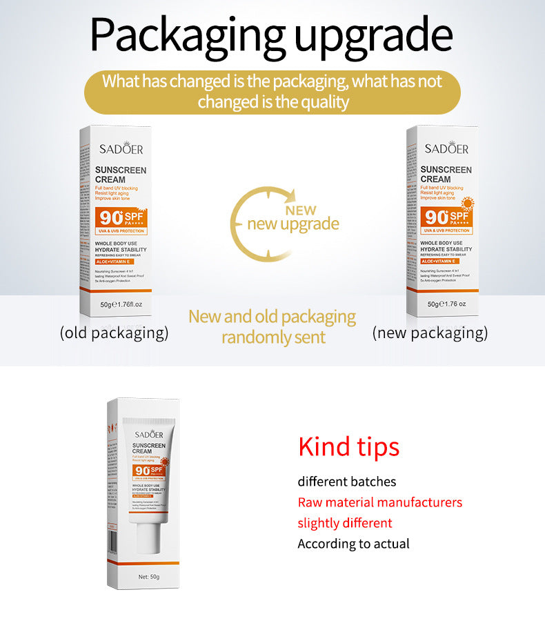 Full English Sunscreen SADOER Clear Anti-Aging Refreshing UV Protection Sunscreen Lotion  Wholesale