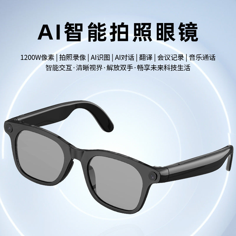 In-stock wholesale supply ai Smart Translation Bluetooth Glasses1200w Dual Microphone Noise Reduction for Photography and Live Streaming