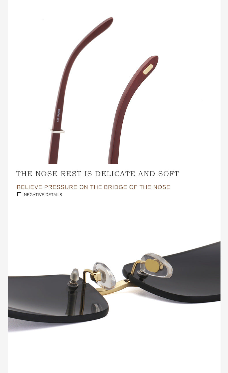 Vintage Wood Grain Sunglasses for Men and Women Fashion Frameless Square Driving Sun Protection Glasses