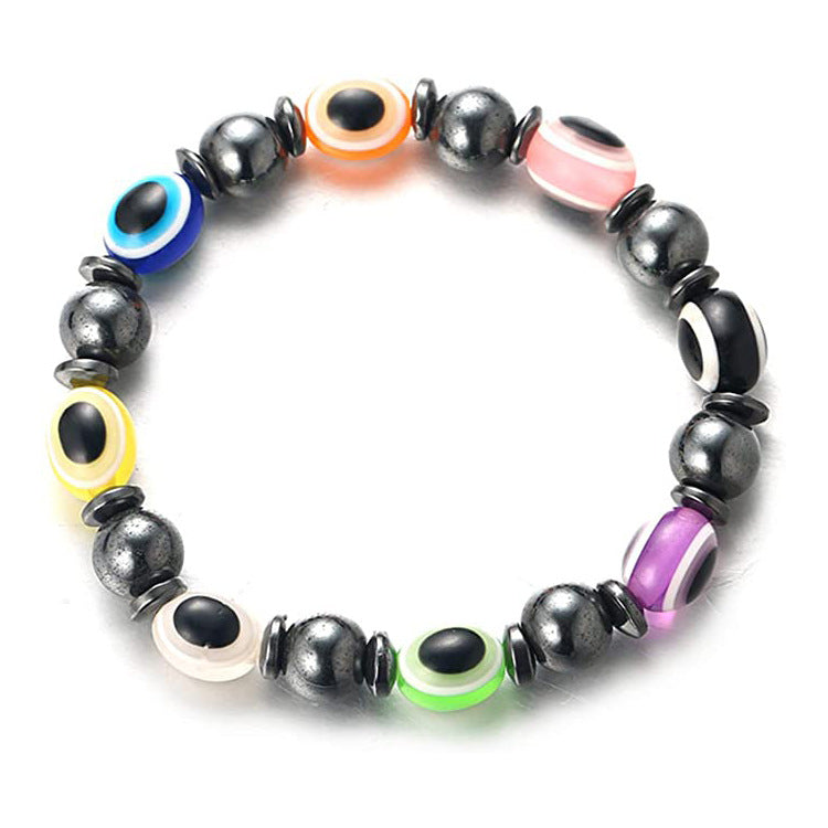 Black Gallstone Eye Bracelet Women's Gift Hematite Spacer Bracelet8mm Beaded Stretch Devil's Eye Bracelet
