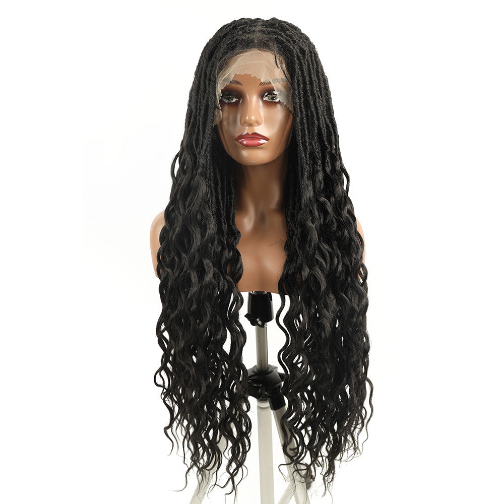 Wig for Women European and American Full Lace nu Crochet Hair Straight Up and Down Curly Synthetic Hair Cap