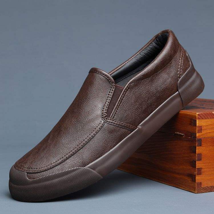 Men's Shoes Spring and Autumn Men's Casual Leather Shoes Slip-On Korean Style Versatile Trendy British Shoes Men's Trendy Shoes Sneakers