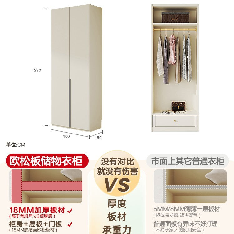 Solid Wood Wardrobe for Home Bedroom, Double Door, Easy Assembly Cabinet, European Pine Board Storage Cabinet, One Door to the Top, Heightened Wardrobe