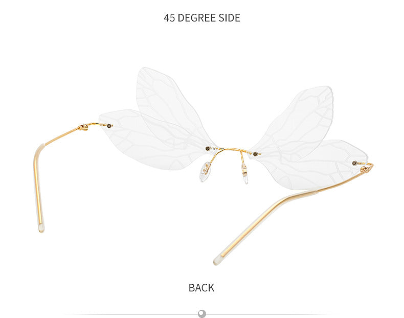 Dragonfly Sunglasses for Women, Stylish Wing Design, Fashionable Double Lens Party Dance Frameless Sunglasses