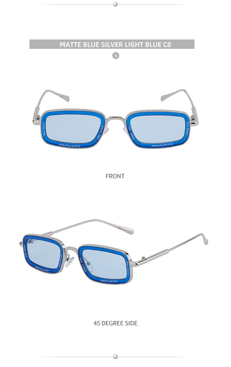 Square Small Frame Sunglasses for Women with Letter Print, Personalized European and American Retro High-End Feel ins Fashion Sunglasses for Women Trendy Glasses