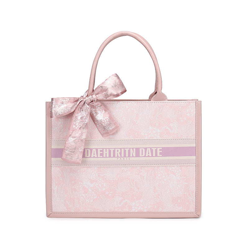 This Year's Trendy Handbag Large Capacity Embroidered Tote Bag for Women Trendy Texture Niche Commuter Handbag