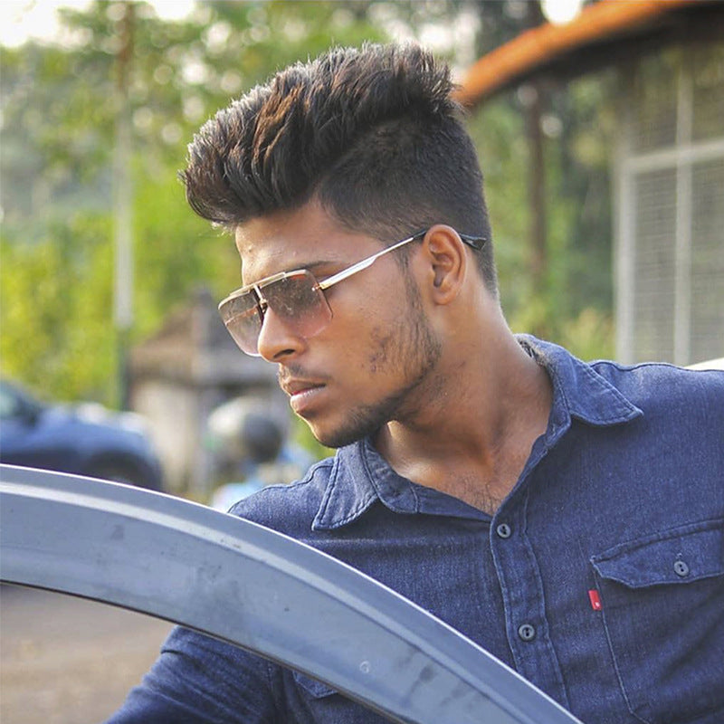 Frameless Sunglasses Men's High-end European and American Fashion New Trendy Glasses Women's Square Frame Sunshade Sunscreen Sunglasses