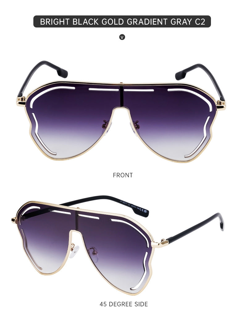 European and American Fashion Large Frame Sunglasses for Women, High-End Unique One-Piece Sunglasses, Trendy Wholesale sunglasses