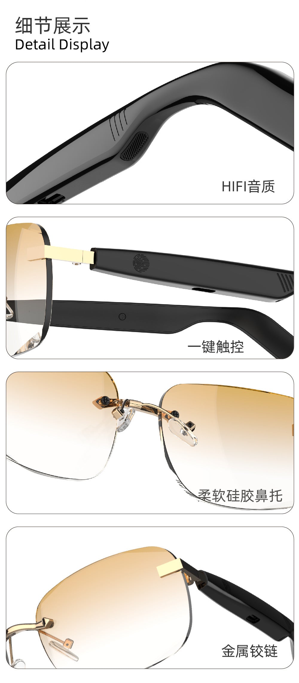 New Fashion Black Technology Smart Bluetooth Glasses UV Protection Call Photo Sunglasses Wireless Headphones Frameless