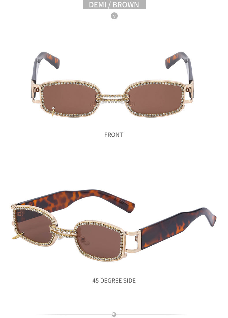 Korean Style gm Big Brand Same Style Sunglasses for Women Small Frame Hanging Ring Sunglasses for Men ins Diamond-encrusted Sunscreen Internet Celebrity Sunglasses