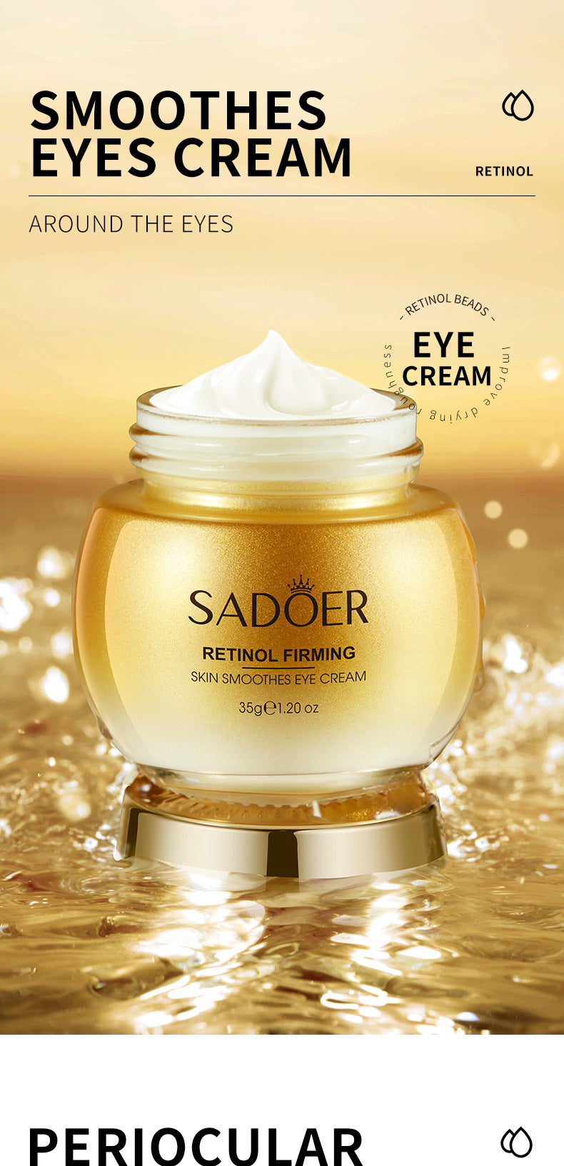 Retinol Eye Cream SADOER Moisturizing and Nourishing, Reduces Dark Circles and Eye Bags, Eye Wrinkles,  Wholesale