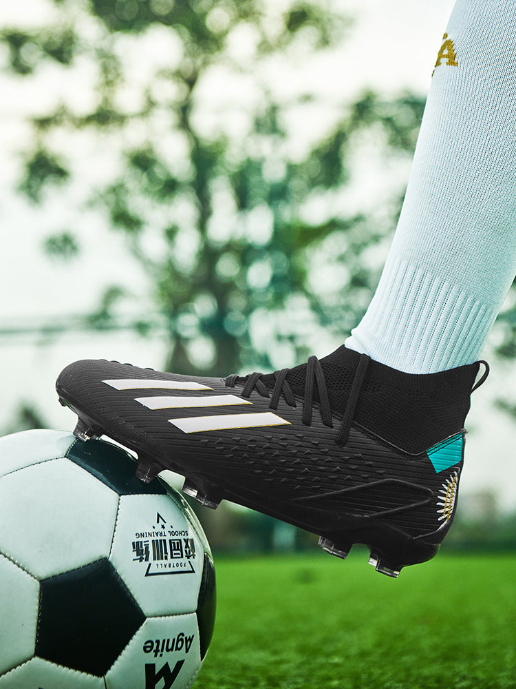 High-top Unisex Youth Soccer Shoes with Broken and Long Spikes for Grass Field Competition Training Student Sports Shoes