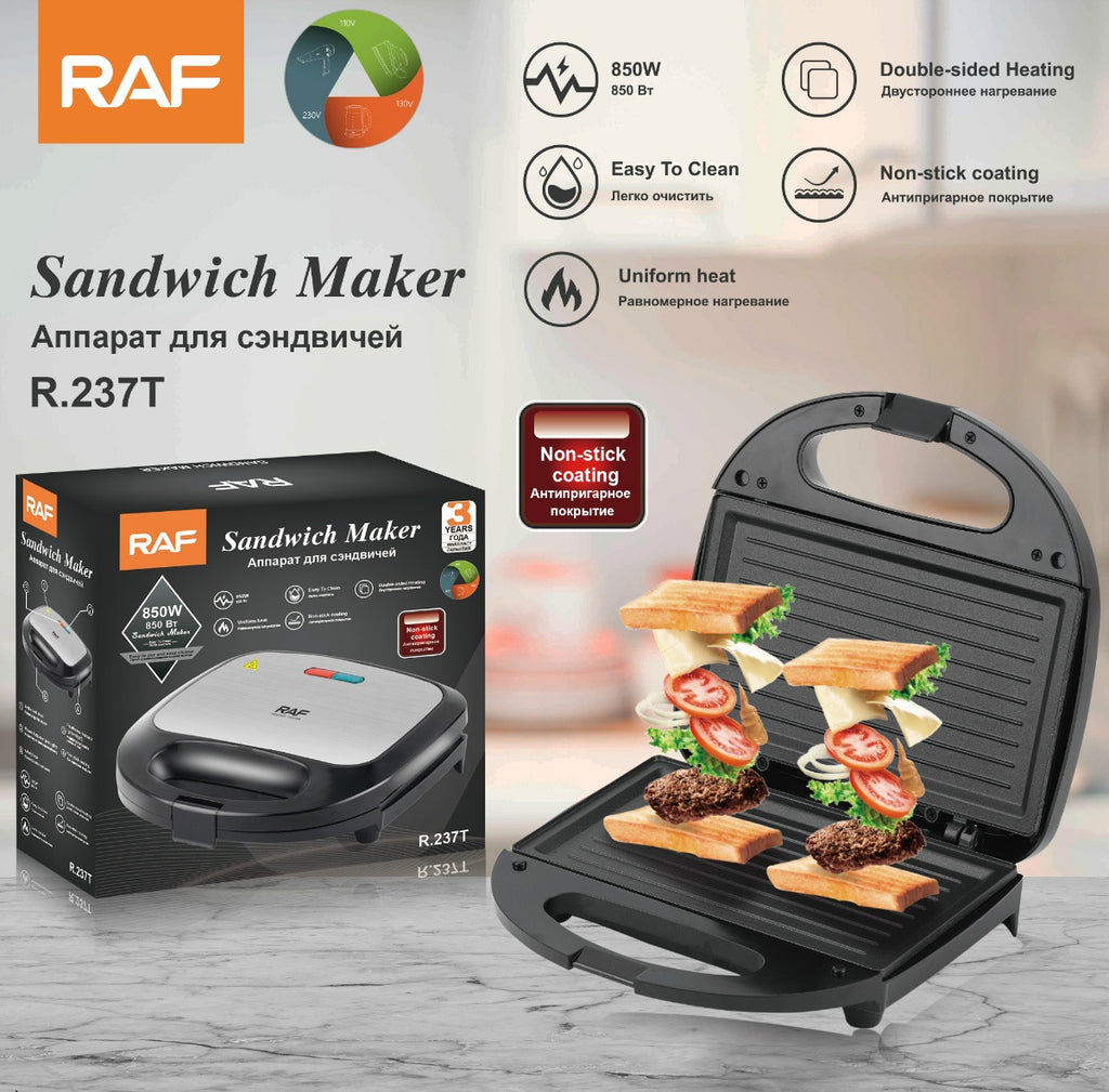 RAF European Standard Sandwich Maker Breakfast Machine Household Portable Toast Bread Baking Electric Griddle